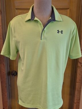 Neon Green Under Armour Short Sleeve Polo Large Loose Fit Packable Bright Golf